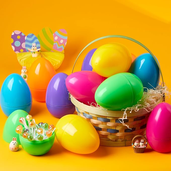 JOYIN 6 Pcs Large Plastic Easter Eggs, 6 Inches Colorful Jumbo Eggs Fillable for Easter Themed Hunt Basket Stuffers Fillers Filling Treats Party Favor Classroom Prize Supplies
