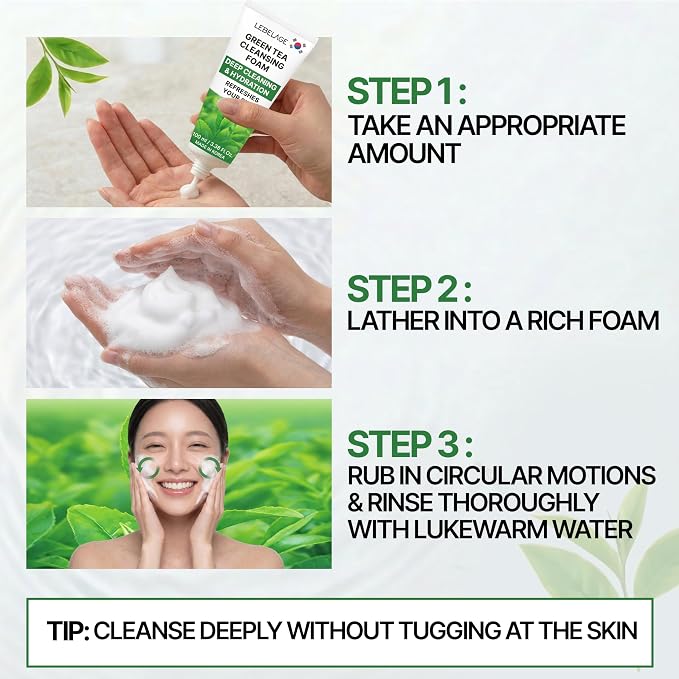 LEBELAGE Korean Green Tea Facial Cleanser 3.38 oz | Cleansing Foam Face Wash | Low pH Gentle Hydrating Daily Facial Cleanser Sensitive Skin | Deep Cleansing Foaming Cleanser, Pore Care-All Skin Types