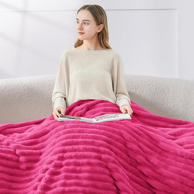 BEDELITE Ribbed Twin Blanket for Couch & Bed, Hot Pink, 60"x80" | Ultra-Soft Plush Fleece, Cozy, Warm Yet Lightweight, Ribbed Texture, Home Decor, Machine Washable, Giftable, All-Season Use