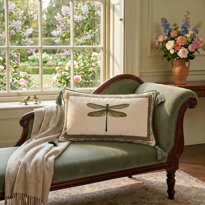 Designer French Velvet Throw Pillow Cover,20"x12" Set of 2-Grace C | Pillow Cover,Concealed Zipper Design,Dragonfly Pattern,Sofas,Bedroom,Living Room,Lounge Chairs,All Season Home Decor