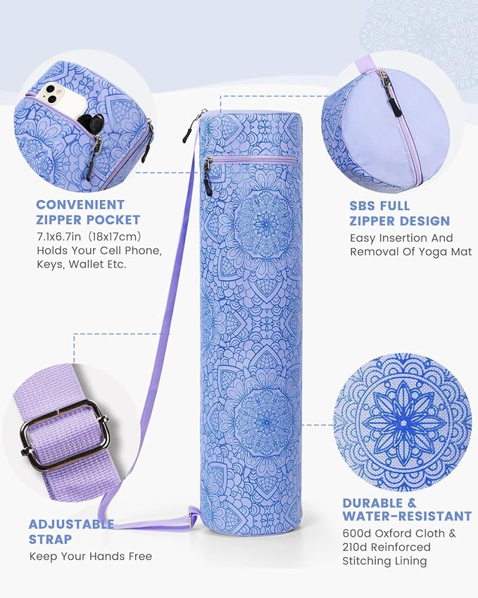 Gonex Yoga Mat Bag, Yoga Mat Carrier Full-Zip Exercise Yoga Mat Carry Bag for Women Men with 2 Multi-Functional Storage Cargo Pockets Extra Wide Adjustable Shoulder Strap