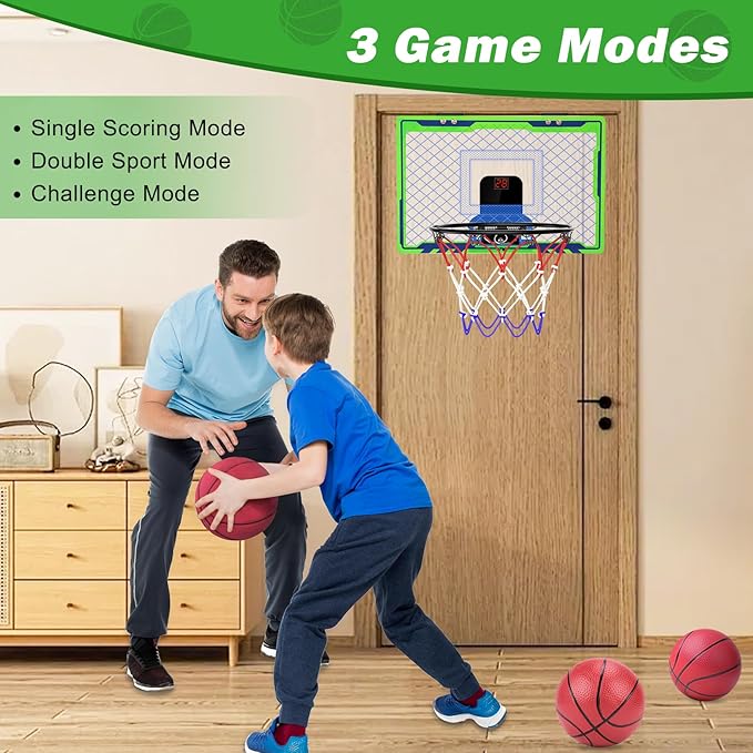 Mini Over The Door Basketball Hoop Indoor for Kids, Small Office Basketball Hoop with Scoreboard, Sports Gifts for Boys Age 4-7 8-12 Year Old, Birthday Ideas Toys