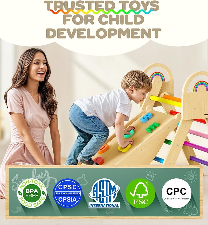 Pikler Triangle Set, 9-in-1 Montessori Climbing Toy for Toddlers, Foldable Wooden Indoor Jungle Gym & Playground Climber for Learning and Motor Skills (18 Months–7 Years)