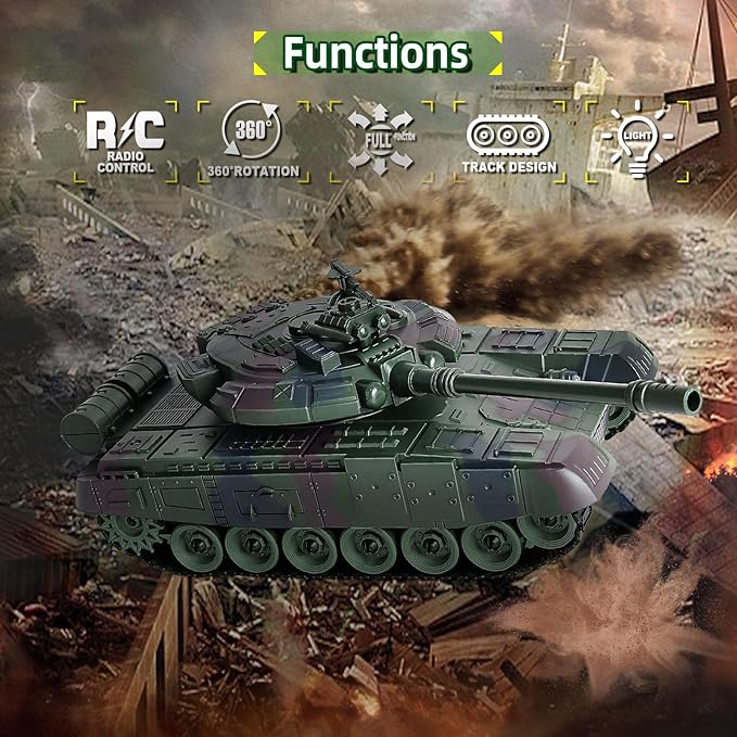RC Tank 1:28 Scale 9 Channel Remote Control Toy with Realistic Sounds and Lights,Radio Control Military Battle Tanks Gifts for Kids and Adults