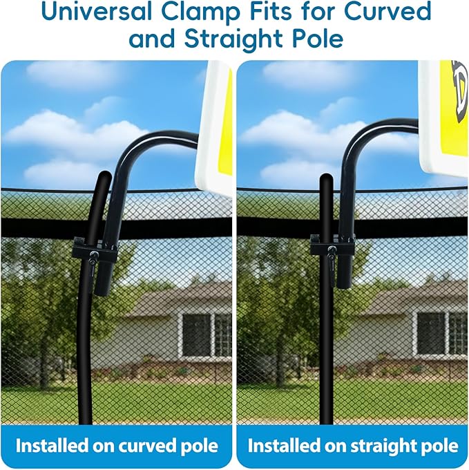 Trampoline Basketball Hoop with 2 Mini Basketball Easy to Install, Upgraded Basketball Hoop for Trampoline Dunk, Fit for Straight and Curved Pole,for Indoor and Outdoor Use