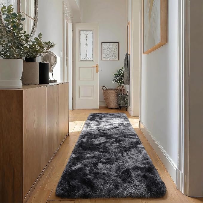 PAGISOFE Super Soft Runner Rugs for Hallway 2' x 6', Abstract Grey Fluffy Rug Home Decor Aesthetic, Plush Long Bedside Rugs, Bedroom Carpet Indoor Fluffy Shaggy Furry Throw Rug for Teen Dorm Nursery