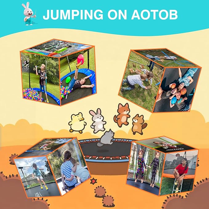 AOTOB 8×12 FT ，8×14 FT Rectangle Trampoline - Perfect Outdoor Large Trampolines for Kids - Gymnastics Style Trampoline with Enclosure Net - Supports Up to 440 lbs