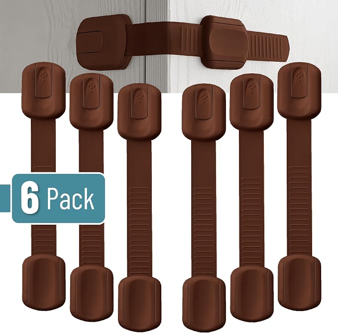 Bates- Child Safety Strap Locks, 6 Pack, Brown, Baby Cabinet Locks