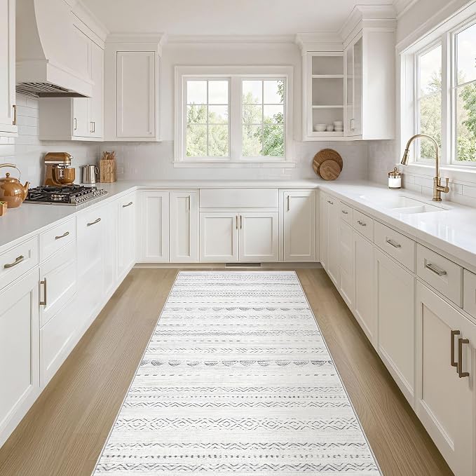 Nakagishi Boho 2x6 Runner Rug Machine Washable Rugs Non Slip Gray | Soft Underfoot, Stain Resistant, Carpet for Bedroom/Kitchen/Entryway/Hallway, Bathroom Pet & Kid Friendly Moroccan Farmhouse