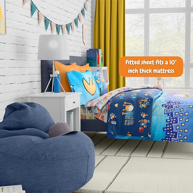Dog Man Supa Buddies Kids Bedding Set, Full Size, 5-Piece Super Soft Cozy Reversible Comforter & Sheet Set (Officially Licensed Product) by Franco | Durable, Reversible, Officially Licensed