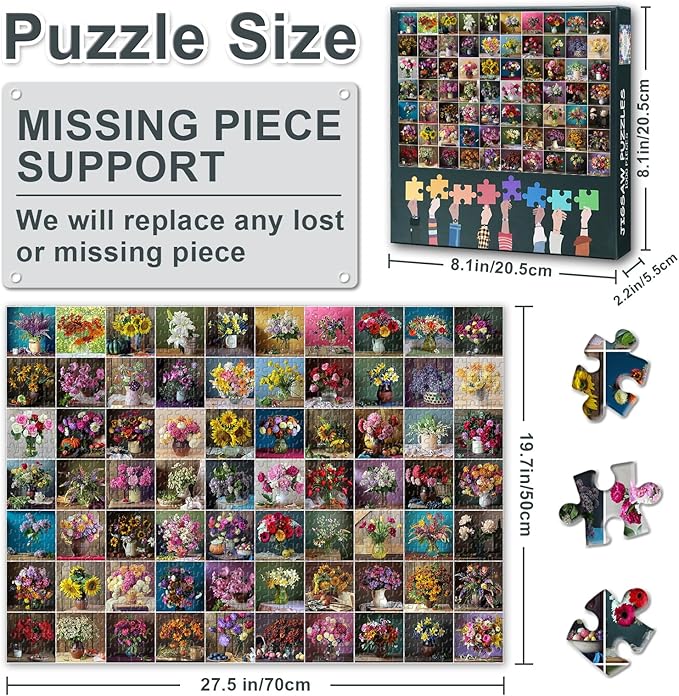 Jigsaw Puzzles 1000 Pieces for Adults, Flowers Collection Jigsaw Puzzles, Vase Summary Collection Puzzle, Intellectual Challenge Puzzle Finished Size 19.5 x 27.5 Inch