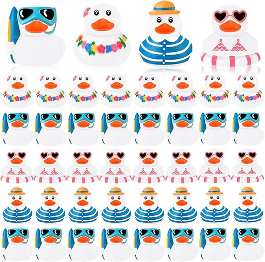 Honoson Summer Beach Rubber Duckies Bulk Mini Rubber Duck Bath Toys Float Bathtub Ducky Cute Squeaky Ducky for Classroom Carnival Summer Birthday Baby Shower Party Favor(White,36 Pcs)