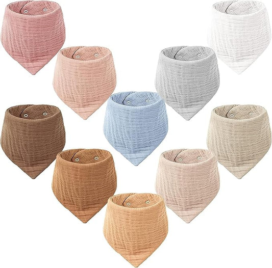 Konssy Muslin Baby Bibs 10 Pack Baby Bandana Drool Bibs 100% Cotton for Unisex Boys Girls