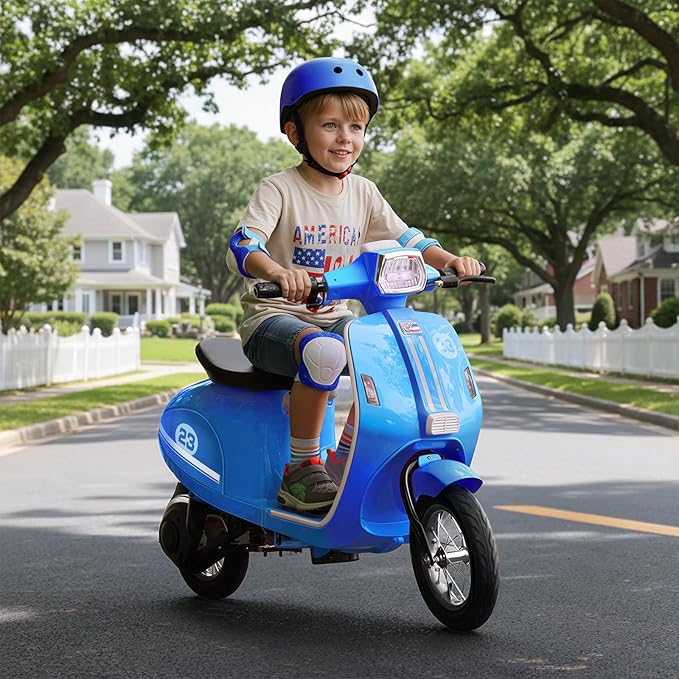 Kids Motorcycle, 2 Wheel Electric Motorcycle for Boys Ages 8-14, 24V Ride on Toys with Music, Story, Headlight, 3 Speed Options, Up to 60min Ride Time, for Riders up to 143 lbs, Easy Assemble, Blue