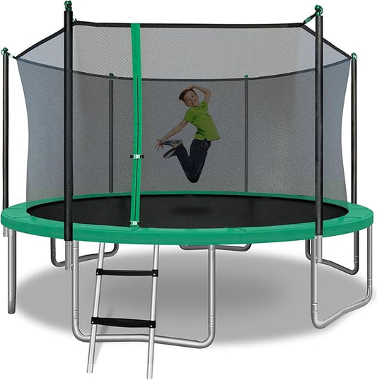Outdoor Kids Trampoline with Heavy Duty Galvanized Rust Resistent Steel Frame: Safety Enclosure Net and Foam Pad, Meets ASTM Safety Standard