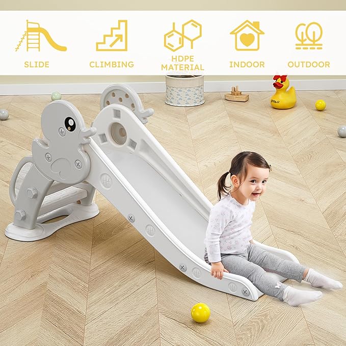 Toddler Slide, Creative Cartoon Yellow Duck Indoor Slide, Foldable Slide Climber Playset Indoor Outdoor Playground Toddler Slide Outdoor Toys Freestanding Kids Slide for Toddlers Aged 1-3