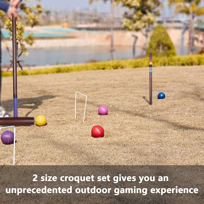 SpeedArmis 8 Players Croquet Set with 32In Regulation | 28In Standard Size Rubber Wood Mallets, Colored PE Ball, Wickets, 21In End Stakes and Bag - Lawn Backyard Game for Teens/Adults/Family