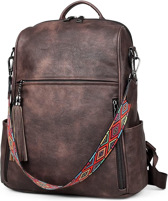 FADEON Leather Backpack Purse for Women Designer Travel Backpack Purses PU Fashion Ladies Shoulder Bag with Tassel