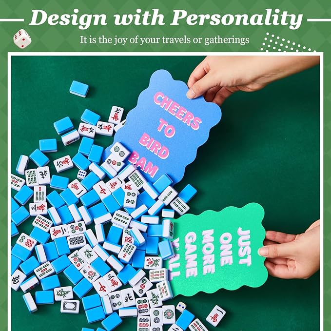 Soulchen 2 Pcs Mahjong Tile Mixer Shufflers for Mixing and Shuffling Tiles Plastic Mahjong Accessories Gifts for Lovers Games Decorative Wavy Edge & Printed Design (Green Style)
