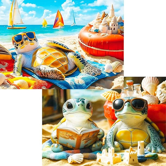 1000 Piece Puzzle for Adults - 2-Pack Sea Turtle & Beach Scene Jigsaw Puzzles, Jigsaw Puzzles for Adults, Relaxing Ocean Theme, Large Piece Puzzles Gift