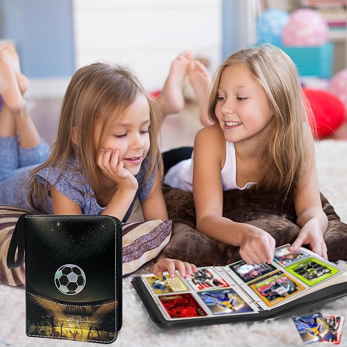 Soccer Card Binder with Shoulder Strap, 4 Pocket with 50 Sleeves up to 400 Cards, Waterproof Card Storage Bag for Boys, Soccer Cards 2025 2026 Display Case