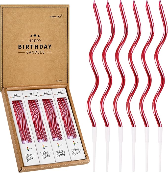 PHD CAKE 24-Count Red Spiral Long Thin Birthday Candles, Cake Candles, Birthday Parties, Wedding Decorations, Party Candles
