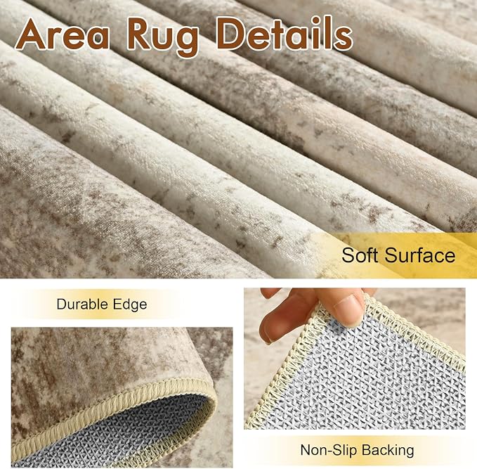 9x12 Ft Extra Large Washable Area Rugs for Living Room, Soft Non-Slip Modern Abstract Print Pattern Carpet for Bedroom Indoor Floor Nursery Home Decor (Pink-Brown/Light tan)