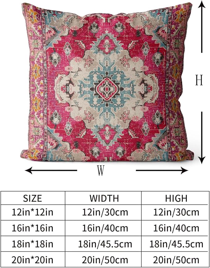 Snycler Boho Throw Pillow Covers 20x20 inch Set of 2 Boho Rug Carpet Double Sided Pattern Cotton Soft Pillow Case Cushion Cover Pillowcase for Couch Sofa Bed Decorative (Red)