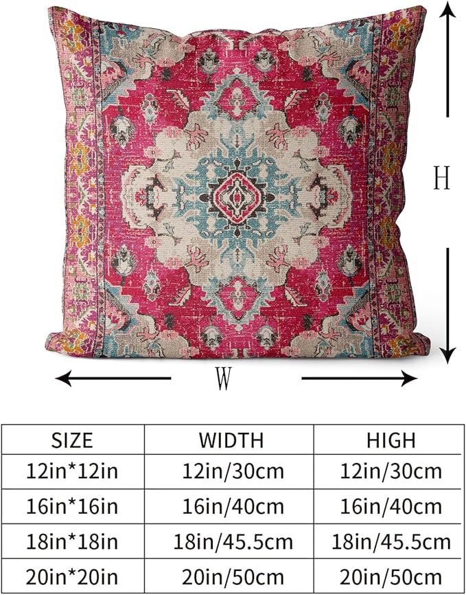 Snycler Boho Throw Pillow Covers 18x18 inch Set of 2 Boho Rug Carpet Double Sided Pattern Cotton Soft Pillow Case Cushion Cover Pillowcase for Couch Sofa Bed Decorative (Red)