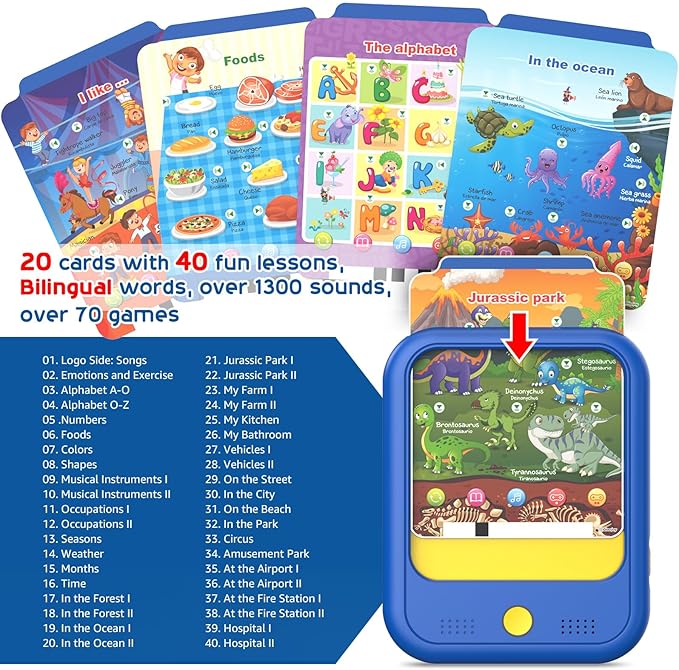 Kids Learning Tablet Educational Learning Pad for Toddlers 2-5 to Learn Alphabets, Numbers, Foods, Time, Music, Vehicles,Jurassic Park, Tablet Toy for Toddlers Ages 2 3 4 5 6 Years Old
