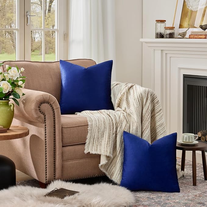 GIGIZAZA Royal Blue Velvet Throw Pillow Covers Big 26x26 Pack of 2 | Decorative Pillows for Couch,Euro Sham,280gsm Soft Textured Fabric,Modern Pillowcases,Luxury Cushion Covers