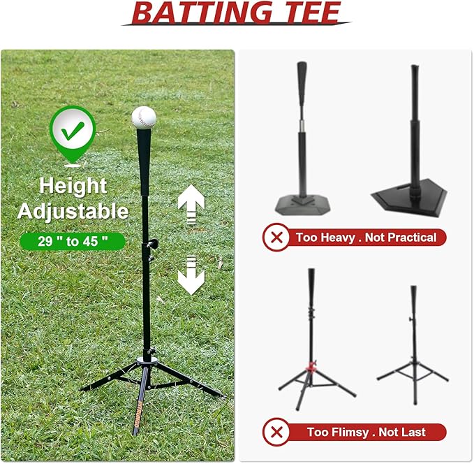 Baseball Softball Tee Batting Tee for Hitting T tee Ball Set Stand Baseball Softball Hitting Pitching Screen Net for Kids Teens Batting Net Set Training Equipment W/Carry Bag for Outdoor