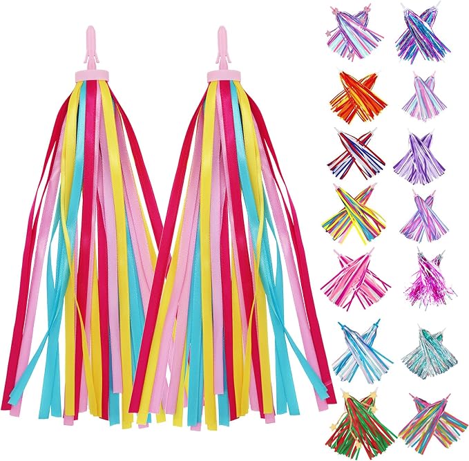 PLATT Kid's Bicycle Handlebar Streamers Colorful Ribbons Tassel for Girls Boys Bicycle Handlebar Scooter Handgrip (Yellow 1Pair)