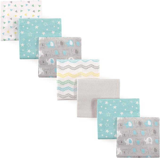 Luvable Friends Unisex Baby Cotton Flannel Receiving Blankets, Basic Elephant, One Size (Pack of 12)