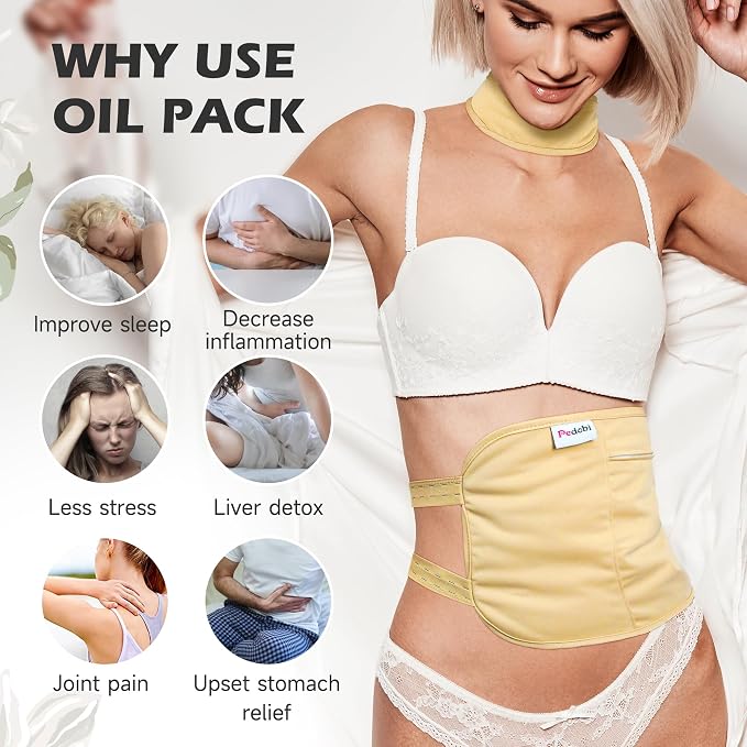 Castor Oil Pack Wrap for Neck, Castor Oil Compress for Liver Detox, Insomnia, Constipation, Yellow