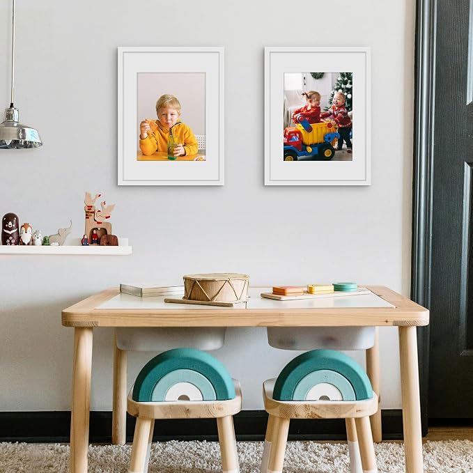 Picrit 12x16 Picture Frame Set of 12, Display 8.5x11 with Mat or 12x16 without Mat, Photo Frames for Wall Mounting Display, White