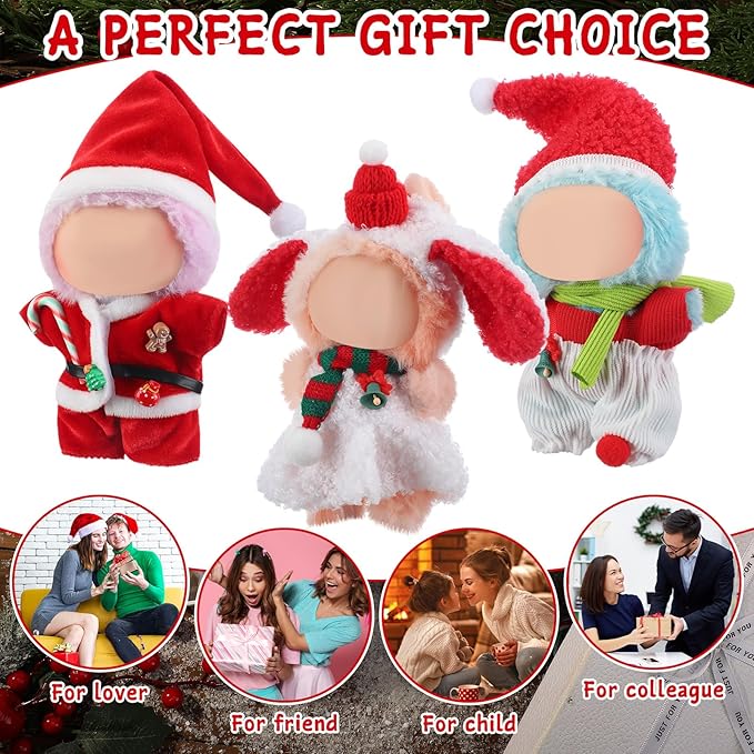 3 Pack Christmas 17cm Doll Clothes Set Cute Santa Stylish Outfit for Christmas Dressed up Doll Accessories (Not Included Dolls)