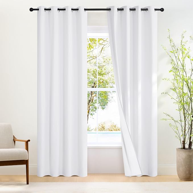 NICETOWN White Blackout Curtains W52 x L84 2 Panels, Grommet Full Blackout Window Treatments Heat Blocking for Bedroom/Living Room