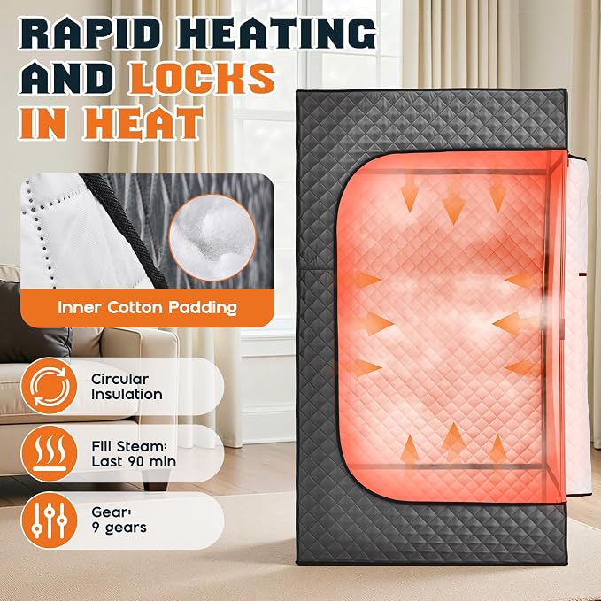Albott Extra-Large Portable Steam Sauna Box for Home, 39.4"x39.4"x70.9" Full Body Sauna Tent with 3L 1500W Steamer, Remote Control & Folding Chair, Grey