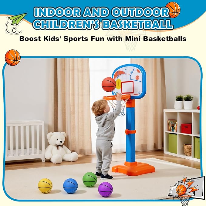 Iyoyo Mini Basketball Set - 5 Pack 6" Small Balls with Pump, Over The Door Mini Hoop Replacements, Toy for Toddlers, Kids, Teenagers, Pool, Indoors, Outdoors