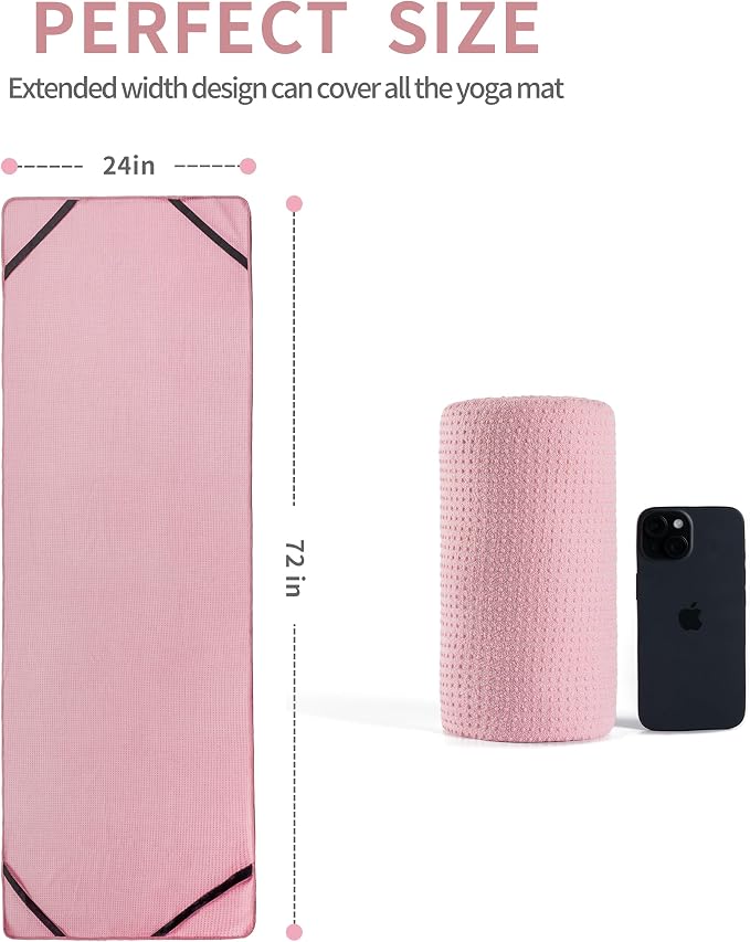 MICROFI New Microfiber Hot Yoga Towel Mat, 24 x 72 inches, with Non-Slip Silicone Grip, Secure Fit Elastic Straps