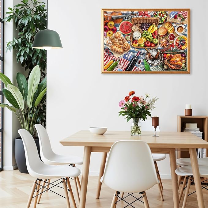 Spring Picnic Food Jigsaw Puzzles for Adults 1000 Pieces, Difficult Puzzles Perfect for Game Night, Great Gift Idea, Size 26.65 x 19.25 in