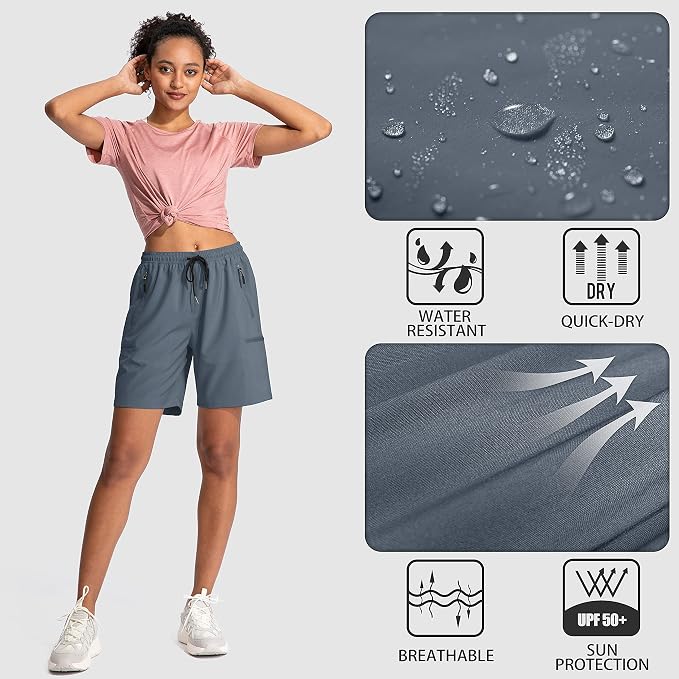 SANTINY Women's 5''/ 7''/9'' Hiking Cargo Shorts Quick Dry Lightweight Summer Shorts for Women Athletic Golf Zipper Pockets