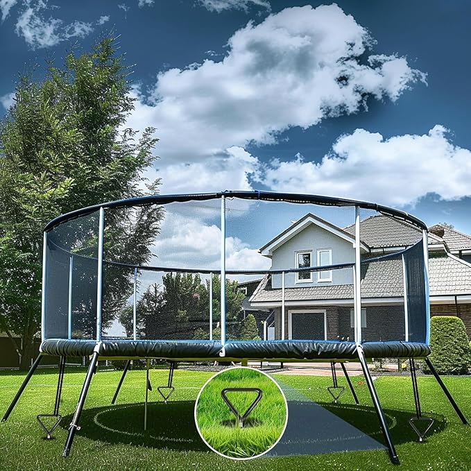 Trampoline Stakes Ground Anchors Screw in, Trampoline Anchors with Strong Straps, Spiral Earth Swing Set Anchor Heavy Duty for Trampolines(Black-6Pack)