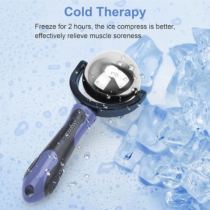 Catcan Cold Massage Roller Ball, Cold Therapy Relief, Portable Fitness Ice Roller Ball with Handle, Great Tool for Back/Neck Pain (Blue)