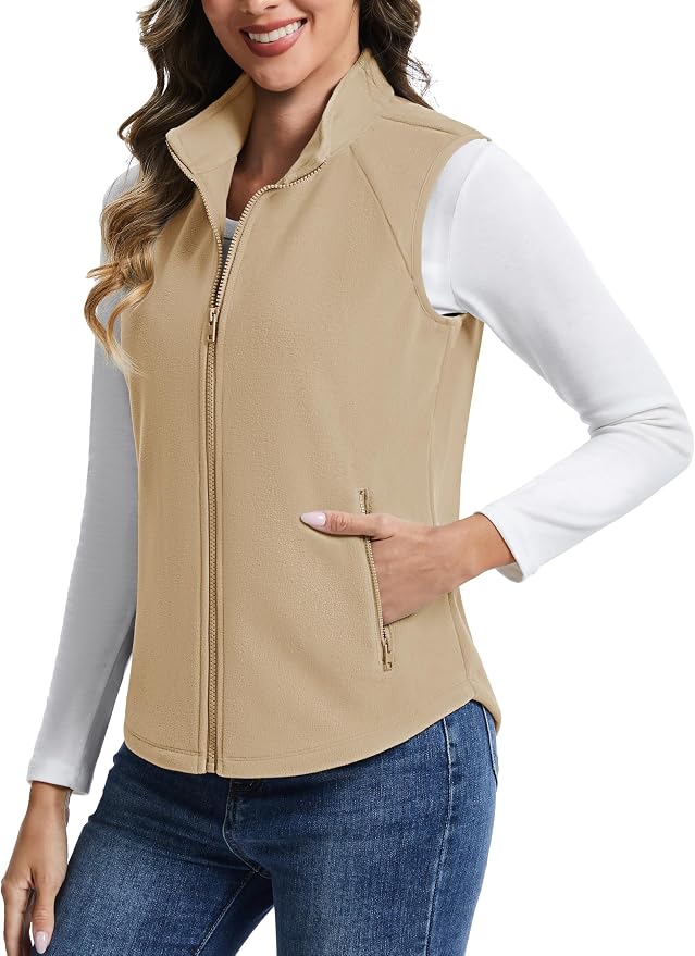 TACVASEN Women Polar Fleece Zip Up Vest with Pockets Lightweight Outerwear | Warm Thermal Sleeveless Jacket Suitable for Hiking Camping Travelling in Cool Autumn and Winter Weather