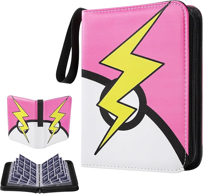 Card Binder 9 Pocket, Trading Card Binder With 50 Removable Sleeves, Portable Card Collection Binder for Standard Cards (Pink)