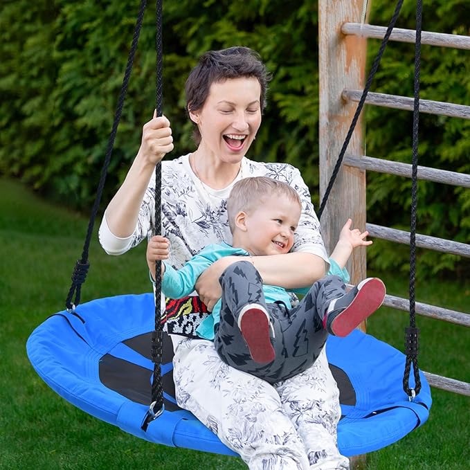 Trekassy 700lb 40 Inch Saucer Tree Swing for Kids Adults Outdoor 900D Oxford Waterproof with 2pcs Tree Hanging Straps, Steel Frame and Adjustable Ropes Blue