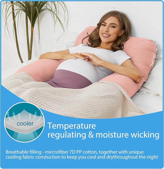 ZZZhen Pregnancy Pillow for Sleeping, U Shaped Maternity Pillow - 56 Inch with Grey Microfiber Removable Cover, Multi- Use and Support Back, Hips, Legs, Belly for Pregnant Pink Women Sleeping