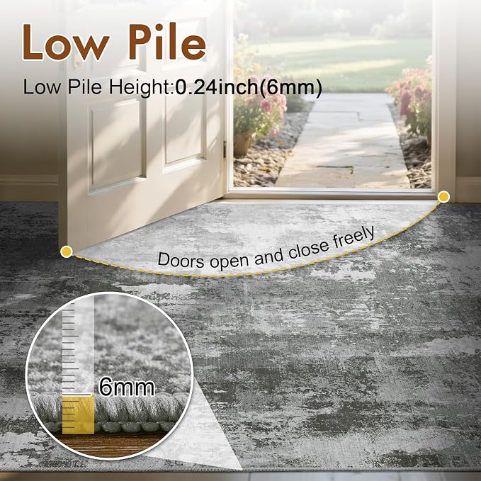 9x12 Ft Extra Large Washable Area Rugs for Living Room, Soft Non-Slip Modern Abstract Print Pattern Carpet for Bedroom Indoor Floor Nursery Home Decor (Dark Grey)